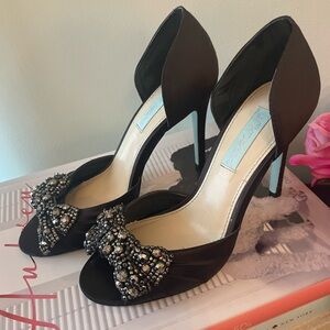 Betsey Johnson- SB-Gown Black Satin Heels size 7.5